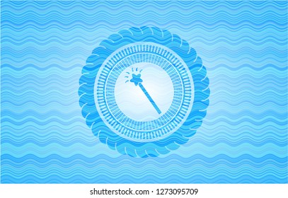 magic stick icon inside sky blue water badge.