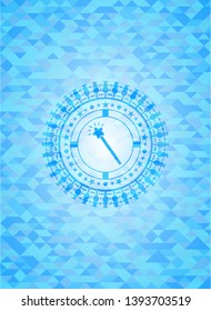 magic stick icon inside sky blue mosaic emblem