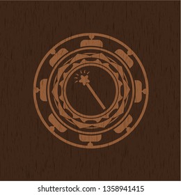 magic stick icon inside vintage wooden emblem