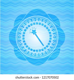 magic stick icon inside water style emblem.