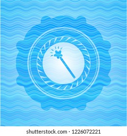 magic stick icon inside water style emblem.