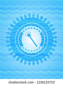 magic stick icon inside water wave concept emblem background.