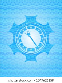 magic stick icon inside water wave concept badge background.