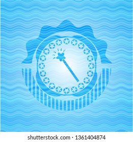 magic stick icon inside water wave representation emblem.