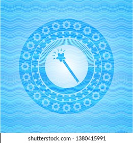 magic stick icon inside water wave badge background.