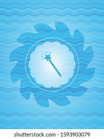 magic stick icon inside water representation badge background.