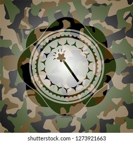 magic stick icon on camouflage texture