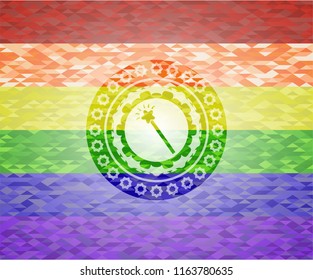 magic stick icon on mosaic background with the colors of the LGBT flag