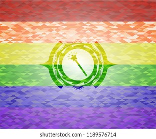 magic stick icon on mosaic background with the colors of the LGBT flag