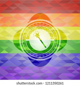 magic stick icon on mosaic background with the colors of the LGBT flag
