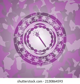 magic stick icon on pink camo texture. 