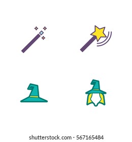Magic Stick And Witch Icon Logo Vector Set Element