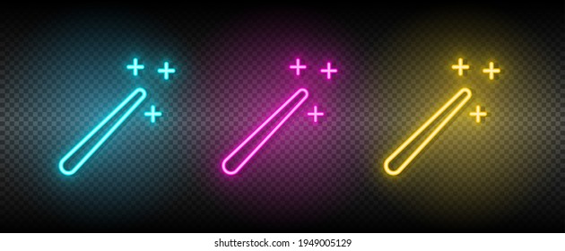magic, stick, wizard vector icon yellow, pink, blue neon set. Tools vector icon