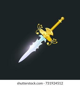 Magic stiletto isolated element. Shiny medieval weapon for computer game design. Fight decoration, fantasy battle cartoon object vector illustration.