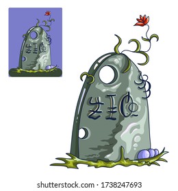 Magic stone with a flower. Fairy tale art. Vector illustration