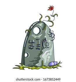 Magic stone with a flower. Print Fairy tale. Vector illustration