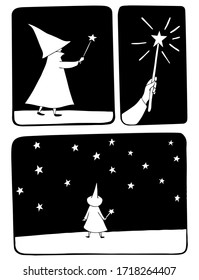Magic story outlines vector illustration hand drawing coloring book minicomics