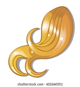 Magic strand of golden hair isolated on white background. Vector cartoon close-up illustration.

