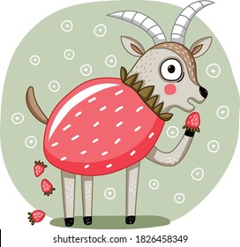 Magic strawberry goat vector illustration