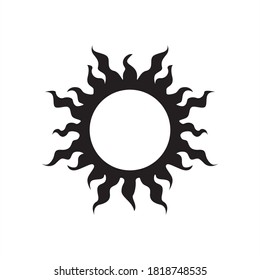 Magic sun icon. Moon eclipse. Sun logo. Use for tattoo, print, sign, symbol, sketch. Minimalistic logo. Vector graphics on an isolated background. Design element.