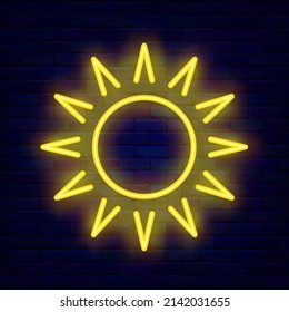 Magic sun neon icon. Boho shiny design. Summer concept. Season vacation. Night bright signboard. Outer glowing effect banner. Editable stroke. Vector stock illustration