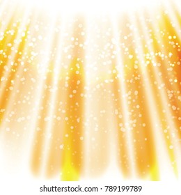 Magic sun raise, sun beams with gold abstract glitter, blinking sparkle, Christmas and New Year glittering background, backdrop with sparkling magic glowing, blinking  lights