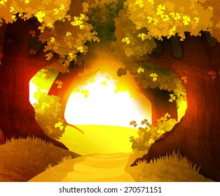 Magic sunset in forest