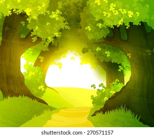 Magic sunset in forest