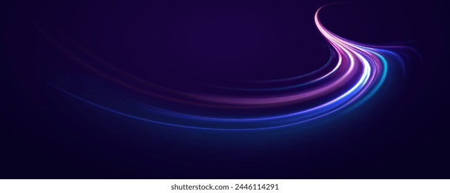 Magic swirl with light effect in red, purple, blue colors. Expressway in long exposure. Vector illustration of trendy futuristic design.	
