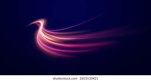 Espiral mágico e faixas de luz brilham em um funil de partículas circulantes e linhas curvas com poeira e faísca em um feixe de tornado azul rosa cheio de brilho e energia luminosa png


