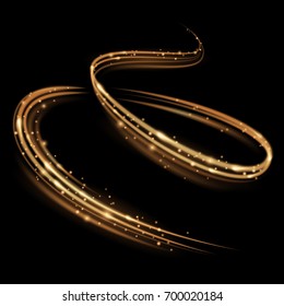 Magic Swirl Lines. Golden Light Effect. Isolated Sparkling Trail.
