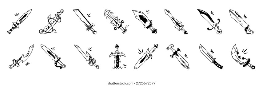 Icono de espada mágica diseñado en estilo de contorno