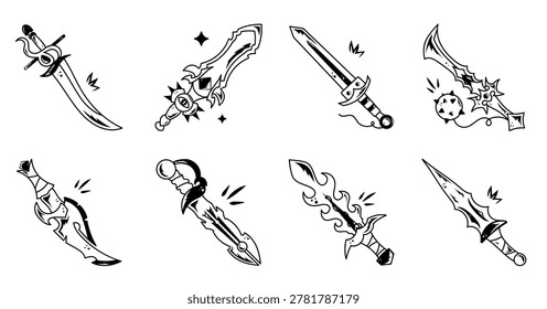 magic sword icon designed in outline style