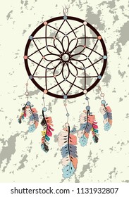 magic symbol Dreamcatcher with gemstones and feathers.