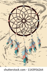 magic symbol Dreamcatcher with gemstones and feathers.