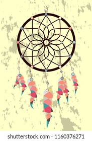 magic symbol Dreamcatcher with gemstones and feathers.