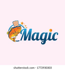 Magic symbol with fish and magic hat on the color blue and orange. Vector illustration EPS.8 EPS.10