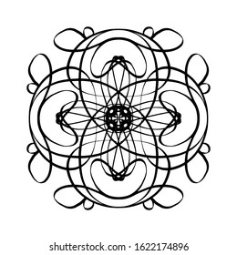 Magic symbol mandala on a white isolated background. Contour for coloring and meditation. Vector illustration