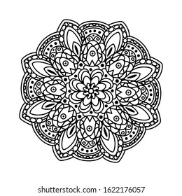 Magic symbol mandala on a white isolated background. Contour for coloring and meditation. Vector illustration