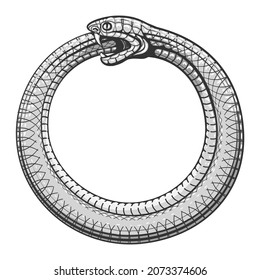 Magic symbol of Ouroboros. Tattoo with snake biting its own tail. Vector illustration