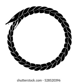 Magic symbol of Ouroboros. Tattoo with snake biting its own tail. Animal and infinity, mythology and serpent, vector illustration