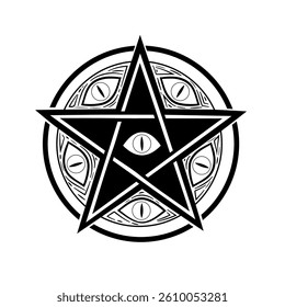 Magic symbol. Pentacle with magic eyes