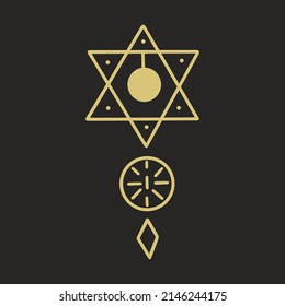 Magic symbol with six pointed star vector illustration. Boho sign symbolism. Esoteric element for magic and sorcery isolated object