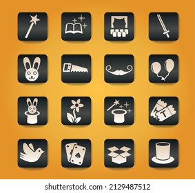 magic symbols on black buttons on yellow background