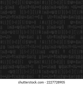 Magic symbols seamless pattern, black-white signs - Archaic gothic folk art. Ethnic background. Magic and magical art. Pagan signs. . High-quality illustration
