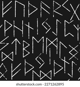 Magische Symbole nahtlose Muster, schwarz-weiße Schilder - Archaische gotische Volkskunst. Ethnischer Hintergrund. Magische und magische Kunst. Paganische Schilder. Vektorgrafik