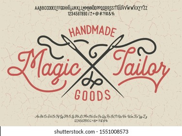 Magic Tailor. Font set with serif and script typeface. Tailor logotype.