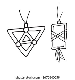 Magic talisman hand drawn doodle vector illustration. Black outline isolated on white background. Design element. Magic, witchcraft tools, lucky charm.
