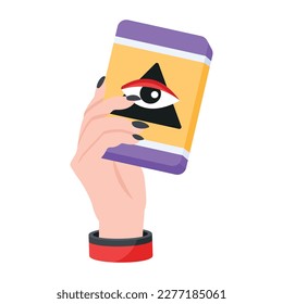 Magic tarot card in hand, flat style icon 