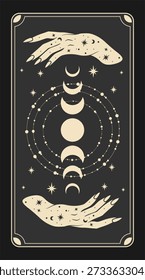 Magic tarot card with moon phases. Tarot symbolism. Mystery, astrology, esoteric.